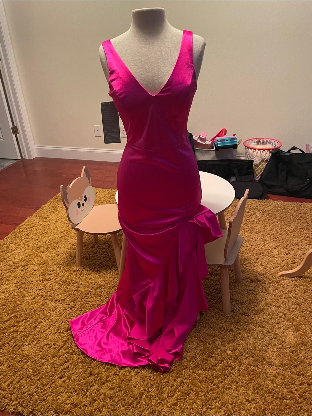 City Triangles Hot Pink Satin V-Neck Maxi Dress